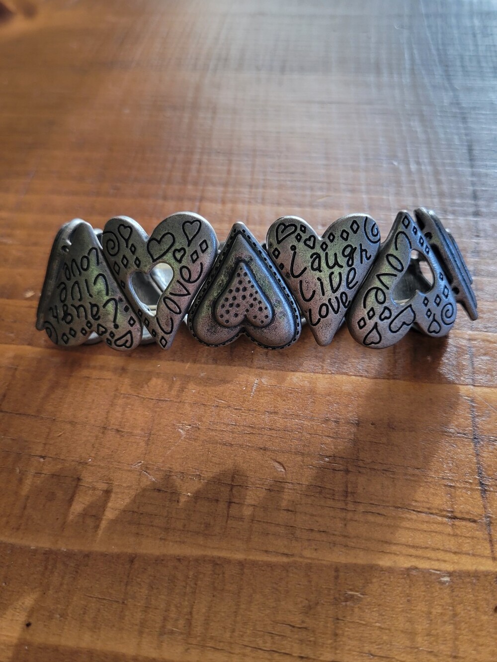 Live Laugh Love Silver Tone Stretchy Heart Bracelet
